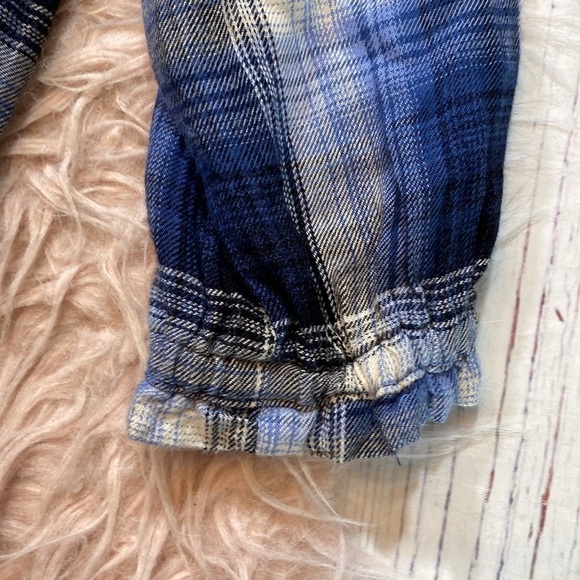 Bella Dahl Blue Plaid Shirred Elastic Waistband Top sz S - Picture 5 of 9